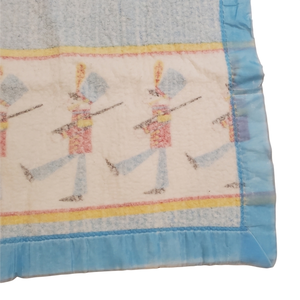 VTG Toy Soldier Acrylic Baby Blanket Blue Nylon